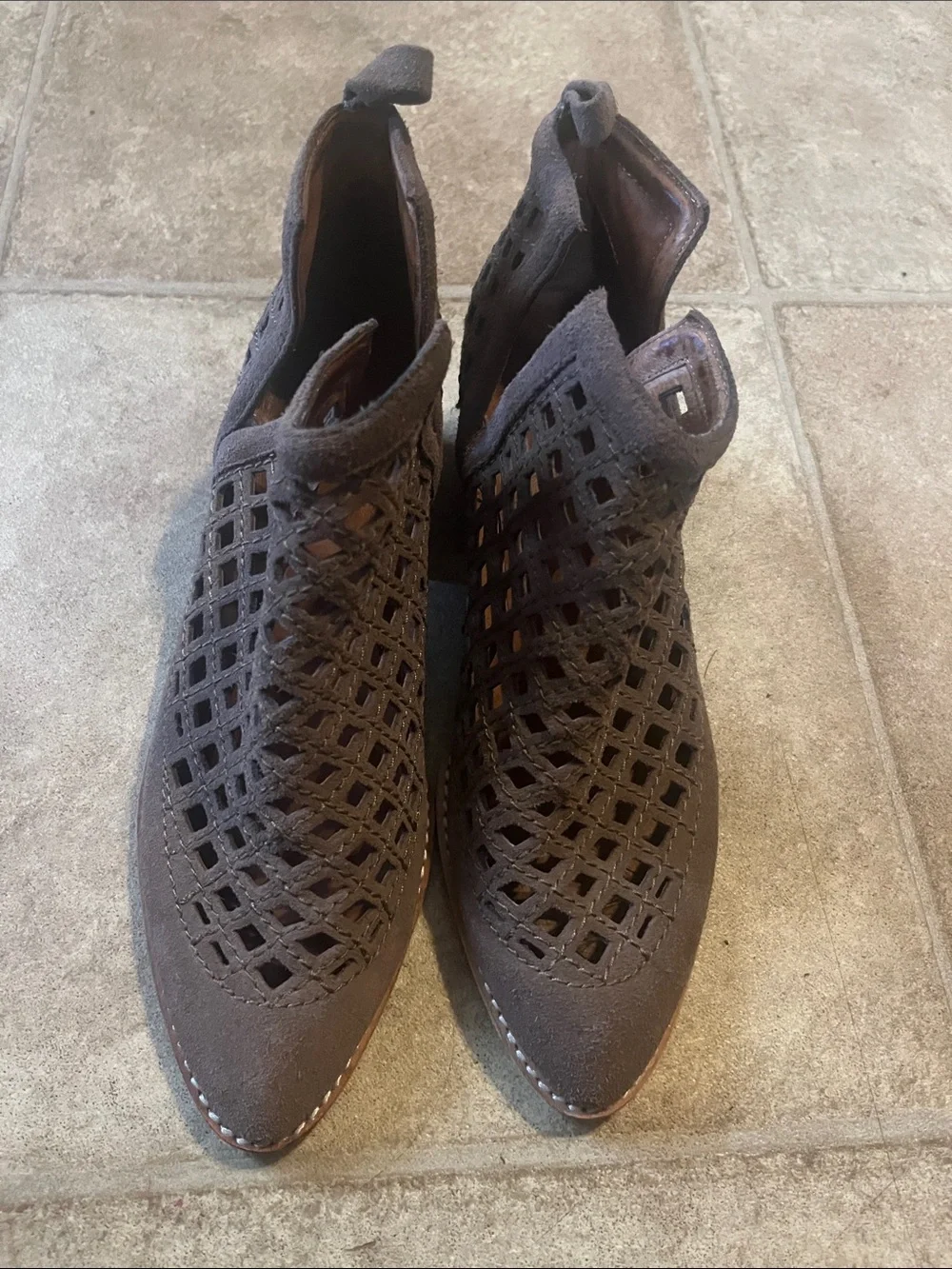 Jeffrey Campbell The Taggert Taupe Suede Open Weave Boho Leather Ankle Festival